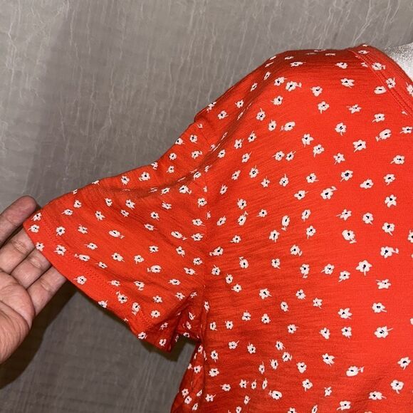 GAP L Ditsy Floral Vibrant Orange White Navy 💯 Cotton Short Sleeve Crewneck Tee - Picture 5 of 9